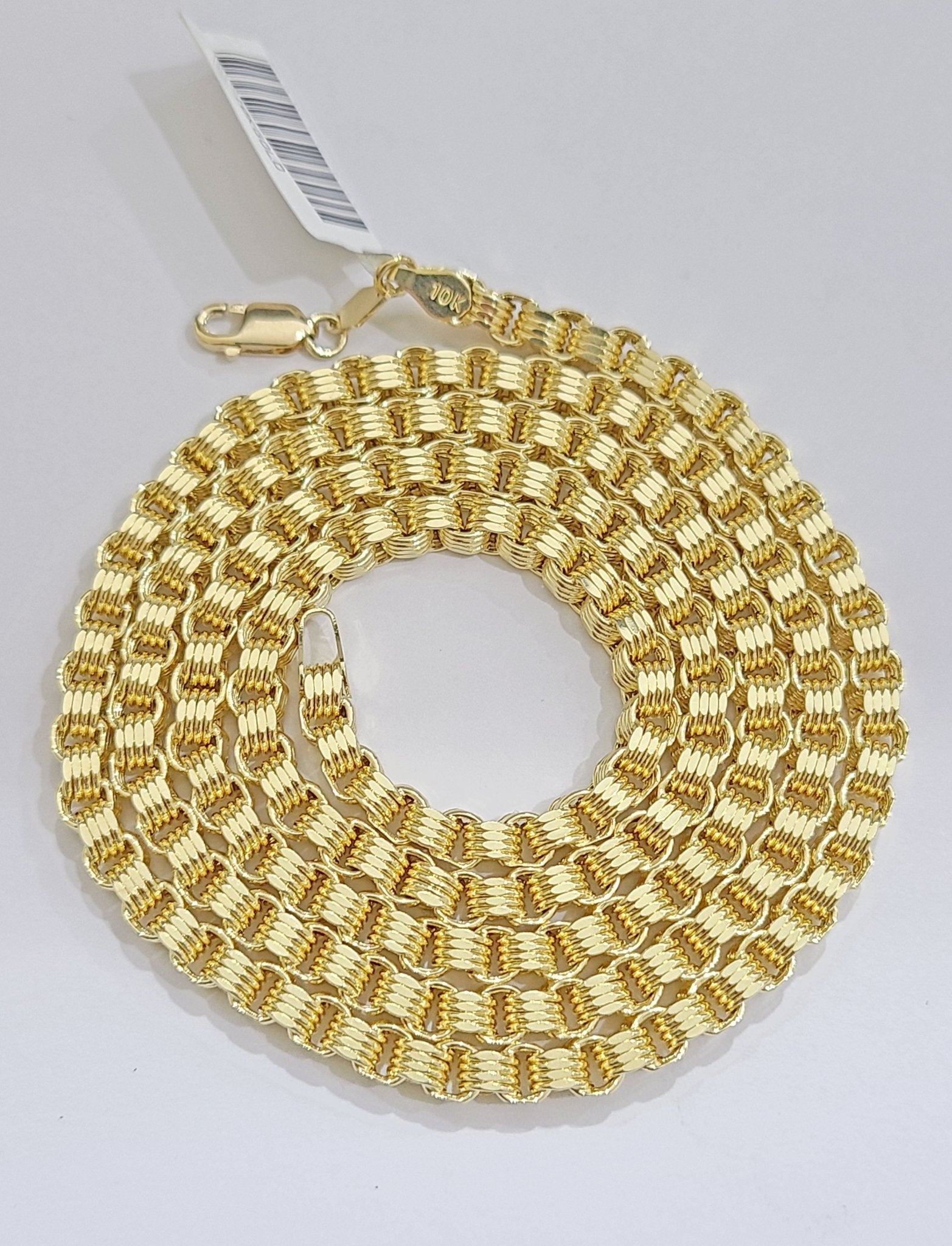 10K Yellow Gold Box Byzantine Chain Necklace 24'' Inch 4mm Real 10kt Lobster Lock - GoldenlinQ